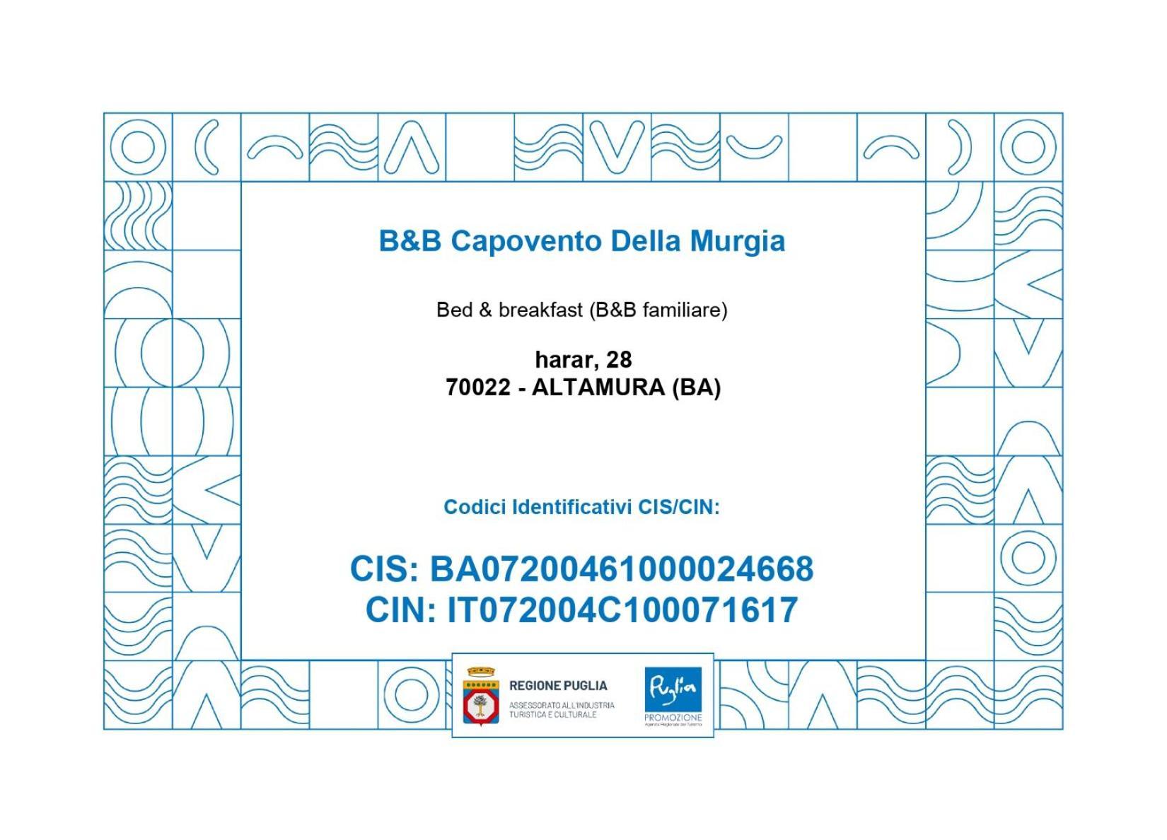 B&B Capovento Della Murgia Altamura Exteriör bild